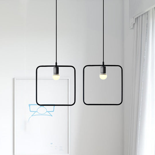 Black Metal Industrial Pendant Light with Frame Shade for Dining Room - 1 Head Ceiling Lighting