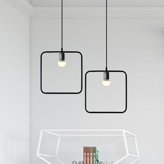 Black Metal Industrial Pendant Light with Frame Shade for Dining Room - 1 Head Ceiling Lighting