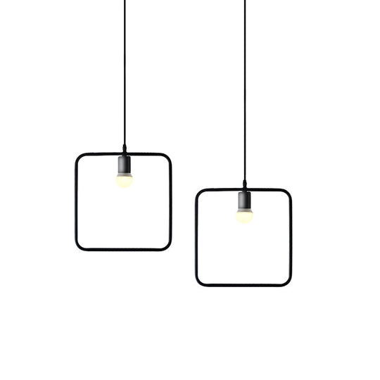 Black Metal Industrial Pendant Light with Frame Shade for Dining Room - 1 Head Ceiling Lighting