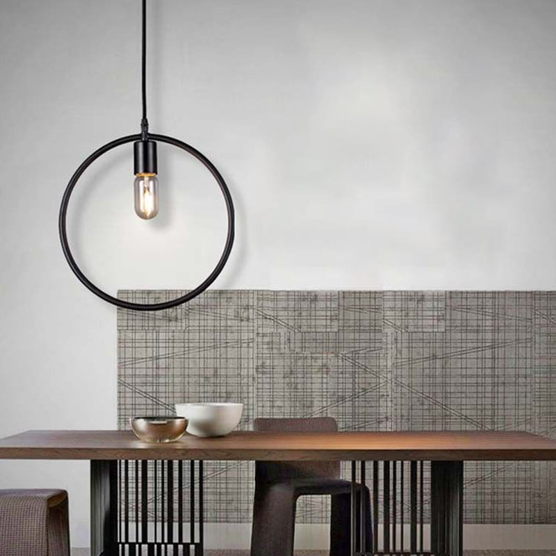 Black Metal Industrial Pendant Light with Frame Shade for Dining Room - 1 Head Ceiling Lighting