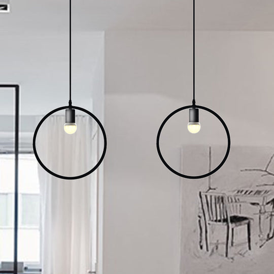 Black Metal Industrial Pendant Light with Frame Shade for Dining Room - 1 Head Ceiling Lighting