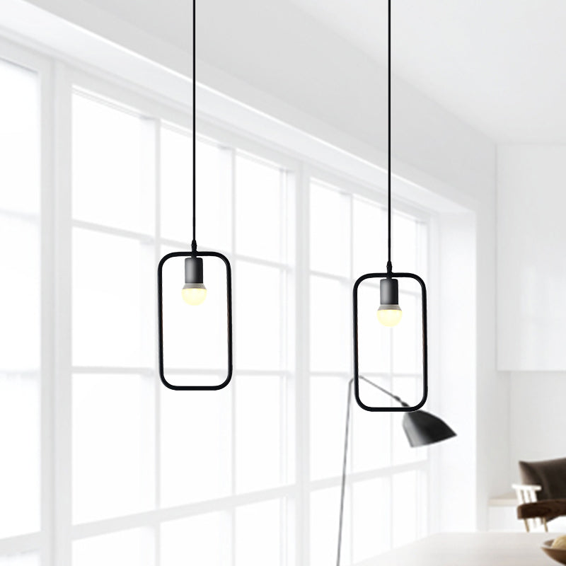 Black Metal Industrial Pendant Light with Frame Shade for Dining Room - 1 Head Ceiling Lighting