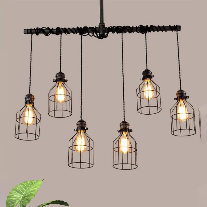 Antique Style Bronze Iron Pendant Light With 6/10 Bulb Cage Water Pipe Design - Ideal Island