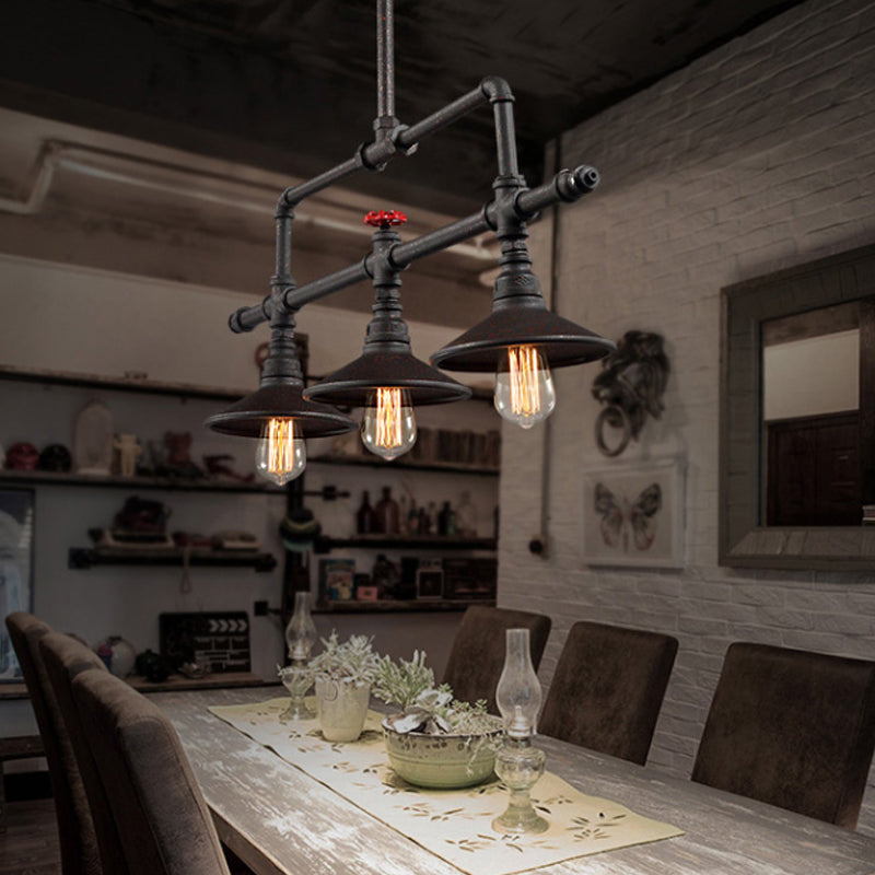 Industrial Style 3/5-Head Pendant Lighting With Cone Shade And Red Valve In Rust Finish