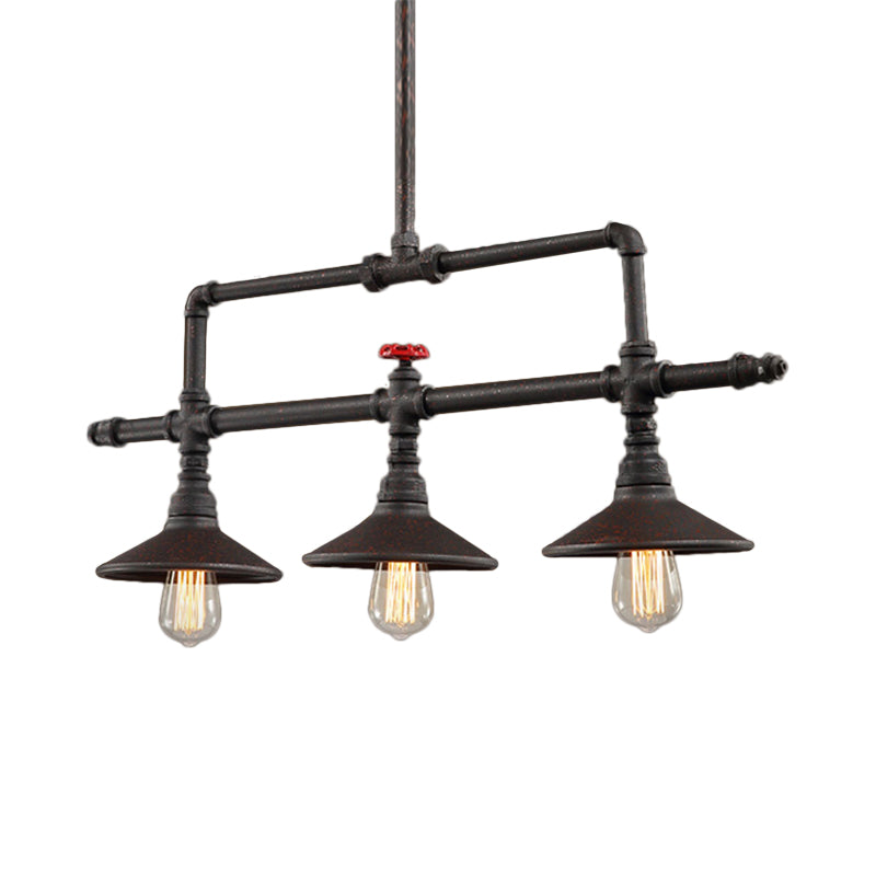 Industrial Style 3/5-Head Pendant Lighting With Cone Shade And Red Valve In Rust Finish 3 /