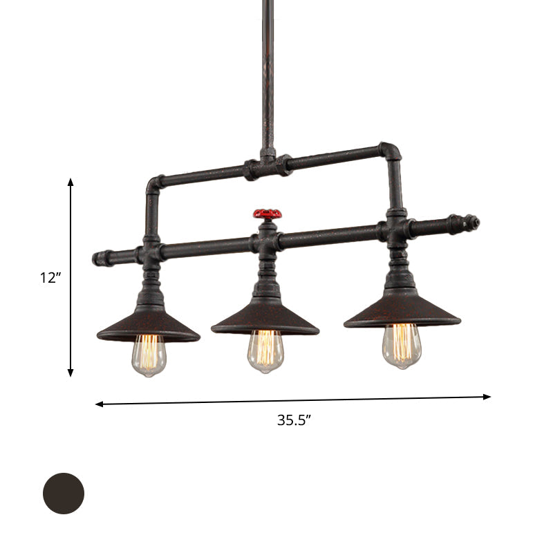 Industrial Style 3/5-Head Pendant Lighting With Cone Shade And Red Valve In Rust Finish