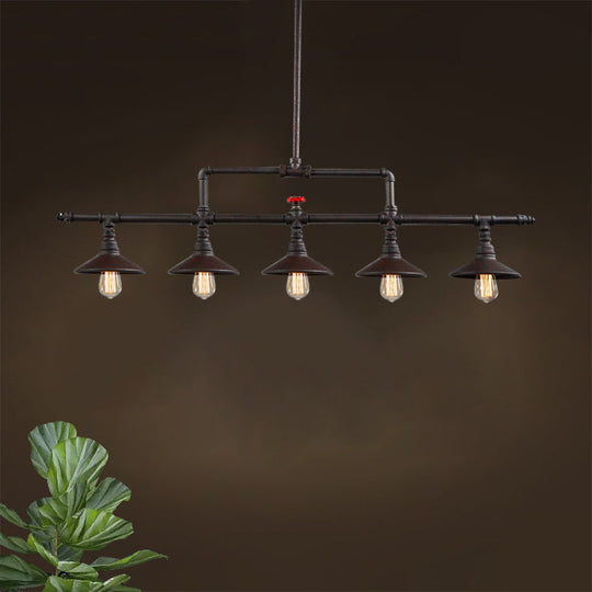 Industrial Style 3/5-Head Pendant Lighting With Cone Shade And Red Valve In Rust Finish