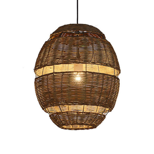 Stylish Rattan Pendant Lamp - Lodge Oval Shade Brown Ideal For Restaurant 1 Bulb Available In 14 Or