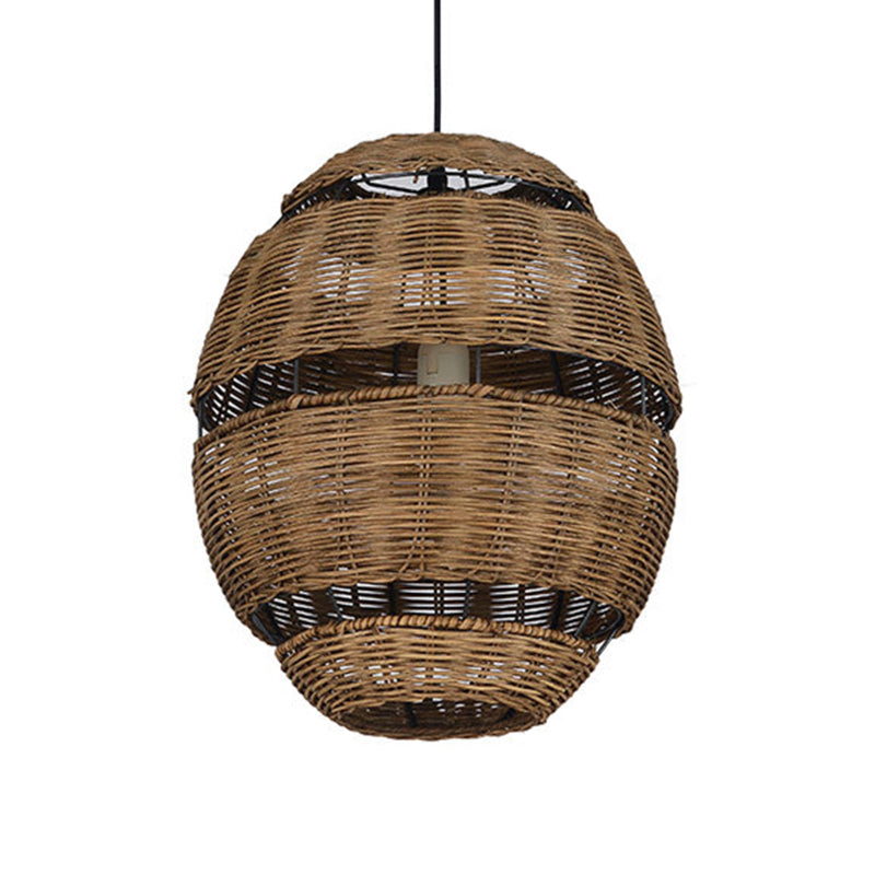 Stylish Rattan Pendant Lamp - Lodge Oval Shade Brown Ideal For Restaurant 1 Bulb Available In 14 Or