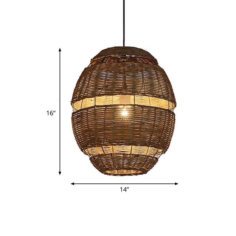 Stylish Rattan Pendant Lamp - Lodge Oval Shade Brown Ideal For Restaurant 1 Bulb Available In 14 Or