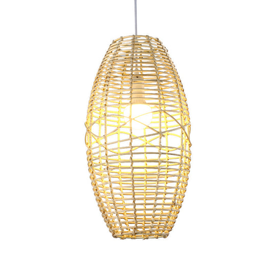 Rustic Beige/Brown Ellipse Rattan Pendant Lamp - Ideal For Restaurant And Cafe Ambience