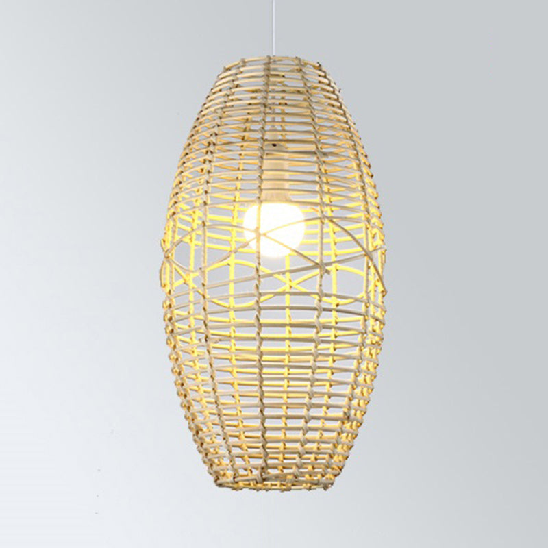 Rustic Beige/Brown Ellipse Rattan Pendant Lamp - Ideal For Restaurant And Cafe Ambience