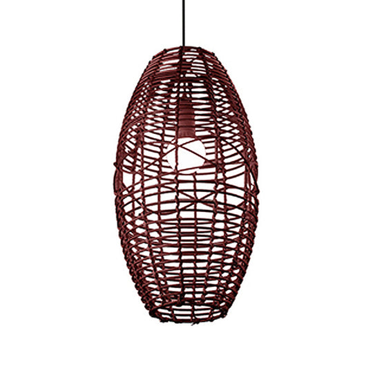 Rustic Beige/Brown Ellipse Rattan Pendant Lamp - Ideal For Restaurant And Cafe Ambience