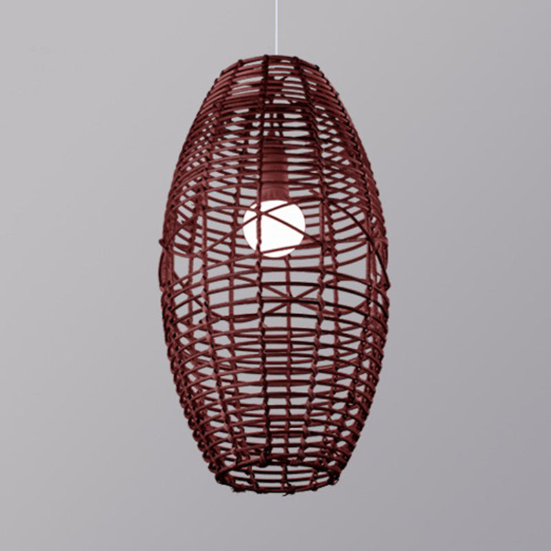 Rustic Beige/Brown Ellipse Rattan Pendant Lamp - Ideal For Restaurant And Cafe Ambience