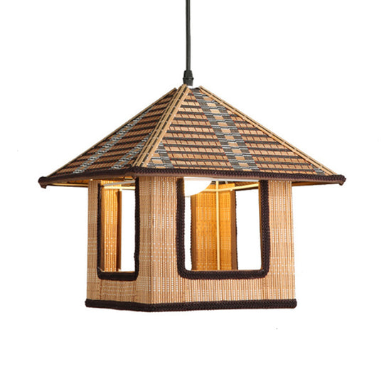 Farmhouse Bamboo Pendant Lamp: Knitted House-Shaped Light For Cafe Or Restaurant