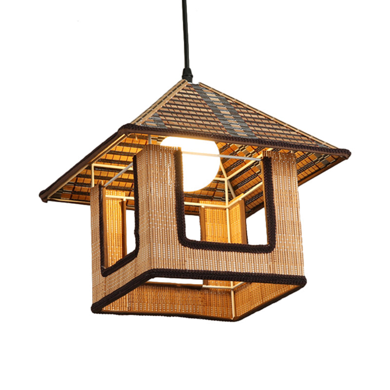 Farmhouse Bamboo Pendant Lamp: Knitted House-Shaped Light For Cafe Or Restaurant