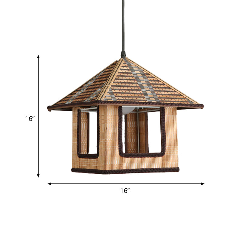 Farmhouse Bamboo Pendant Lamp: Knitted House-Shaped Light For Cafe Or Restaurant