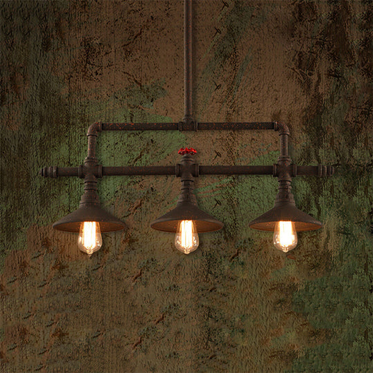 Industrial Style Pendant Lighting - 3/5 Lights Conical Rust Wrought Iron Island Light Fixture For