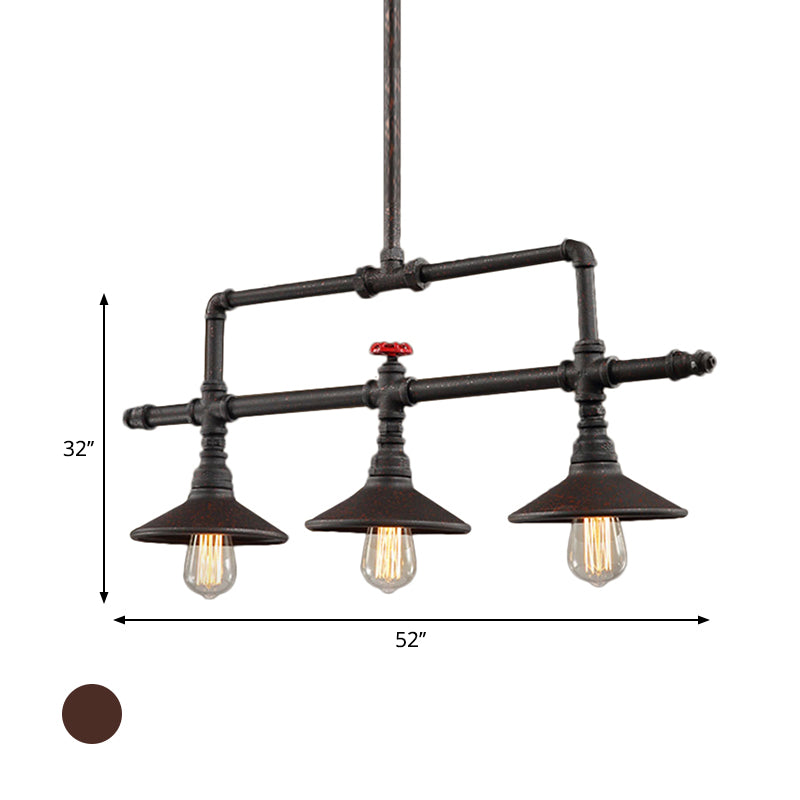 Industrial Style Pendant Lighting - 3/5 Lights Conical Rust Wrought Iron Island Light Fixture For