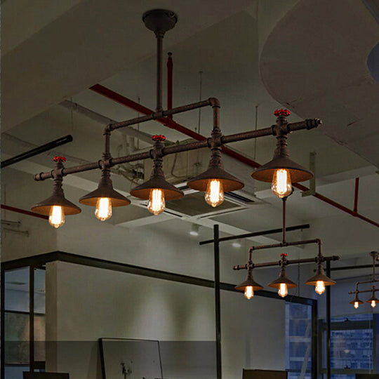 Industrial Style Pendant Lighting - 3/5 Lights Conical Rust Wrought Iron Island Light Fixture For