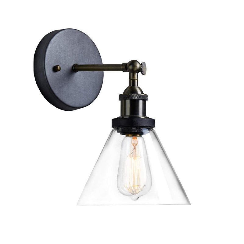 Industrial Wall Sconce Light With Clear Glass Shade - Tapered 1-Light Fixture In