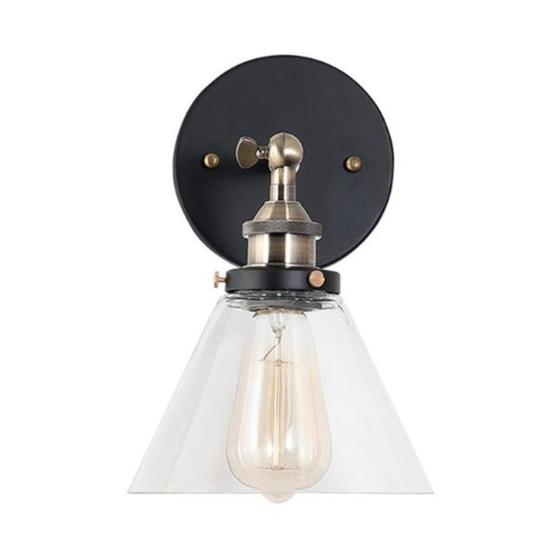 Industrial Wall Sconce Light With Clear Glass Shade - Tapered 1-Light Fixture In