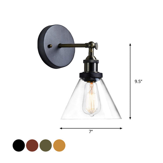 Industrial Wall Sconce Light With Clear Glass Shade - Tapered 1-Light Fixture In