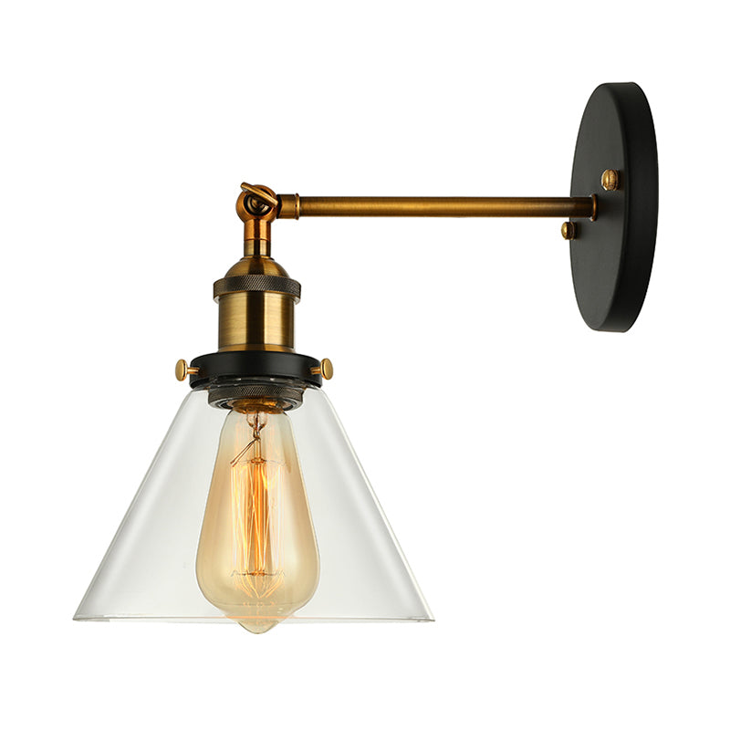 Industrial Wall Sconce Light With Clear Glass Shade - Tapered 1-Light Fixture In