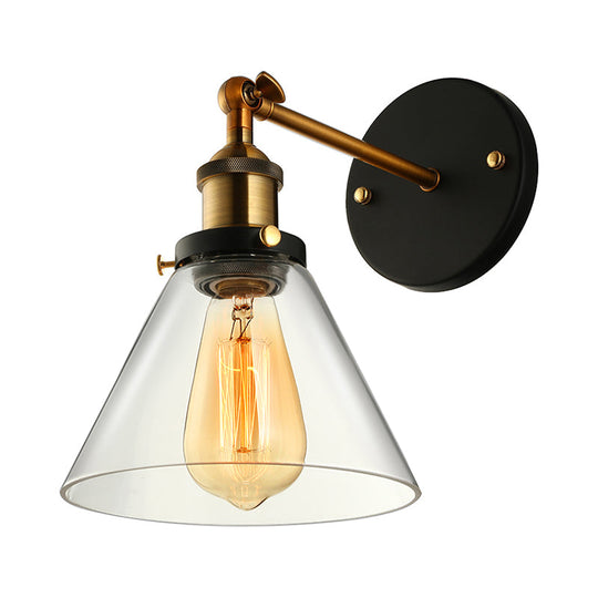 Industrial Wall Sconce Light With Clear Glass Shade - Tapered 1-Light Fixture In