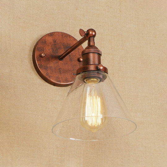 Industrial Wall Sconce Light With Clear Glass Shade - Tapered 1-Light Fixture In