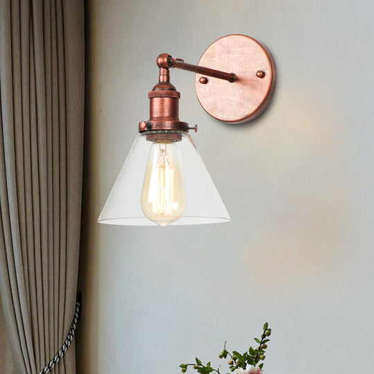 Industrial Wall Sconce Light With Clear Glass Shade - Tapered 1-Light Fixture In