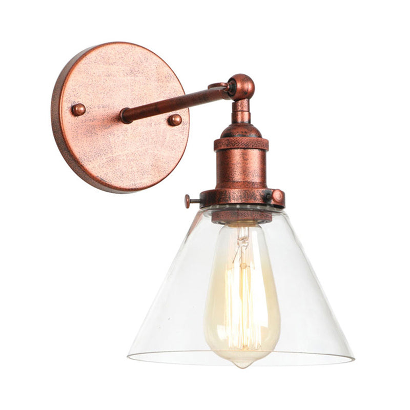 Industrial Wall Sconce Light With Clear Glass Shade - Tapered 1-Light Fixture In