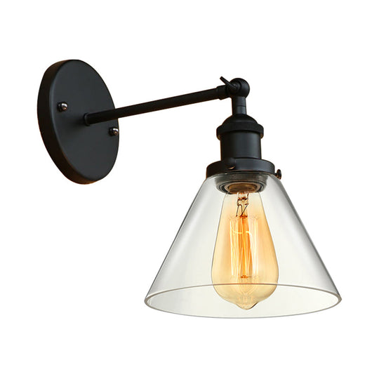 Industrial Wall Sconce Light With Clear Glass Shade - Tapered 1-Light Fixture In