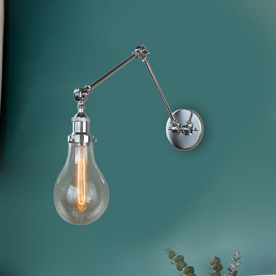 Clear Glass Wall Hanging Industrial Sconce Lamp In Chrome - Single Light Bulb Shade For Living Room