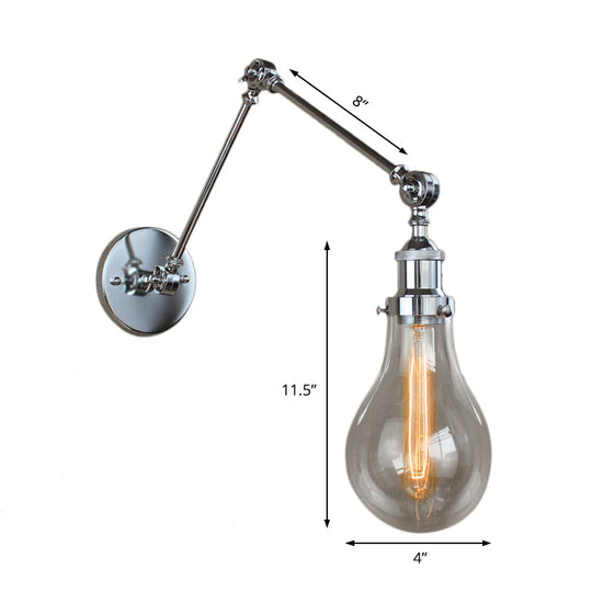 Clear Glass Wall Hanging Industrial Sconce Lamp In Chrome - Single Light Bulb Shade For Living Room