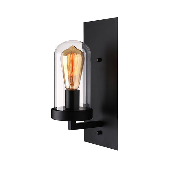 Industrial Rustic Wall Sconce With Clear Glass Shade And Black Frame