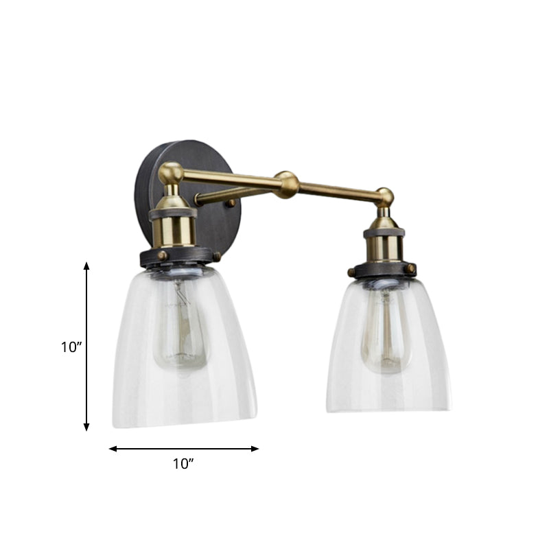 Tapered Sconce Industrial Brass Wall Lamp With Clear Glass