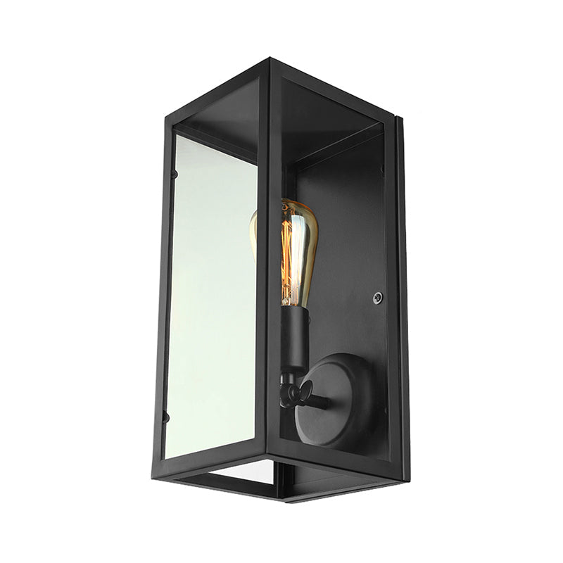 Black Glass Rectangle Sconce - Traditional Up/Down Wall Lamp For Bedroom