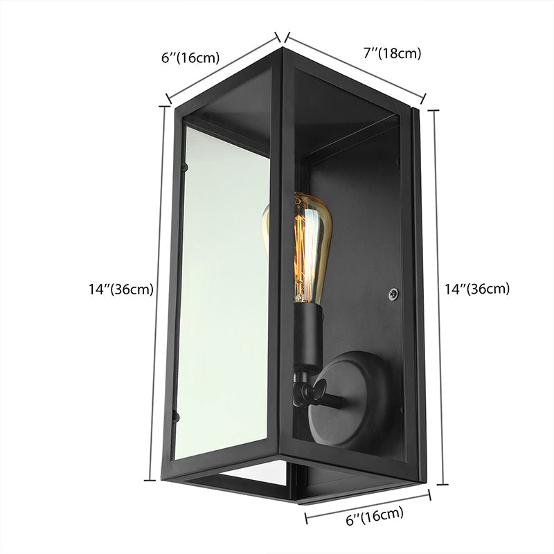 Black Glass Rectangle Sconce - Traditional Up/Down Wall Lamp For Bedroom