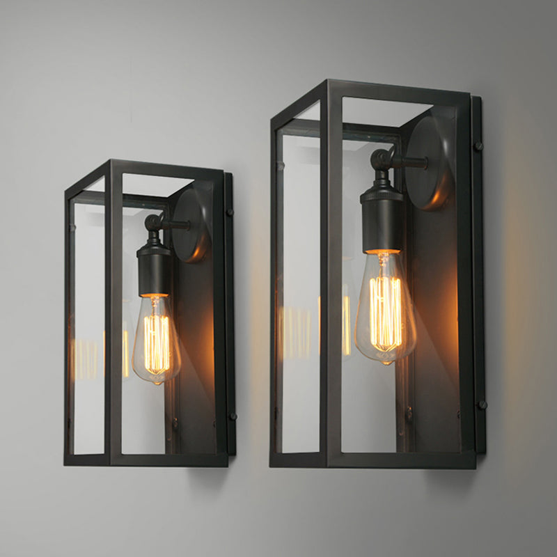 Black Glass Rectangle Sconce - Traditional Up/Down Wall Lamp For Bedroom