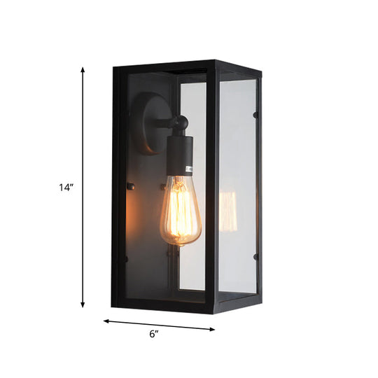 Black Glass Rectangle Sconce - Traditional Up/Down Wall Lamp For Bedroom