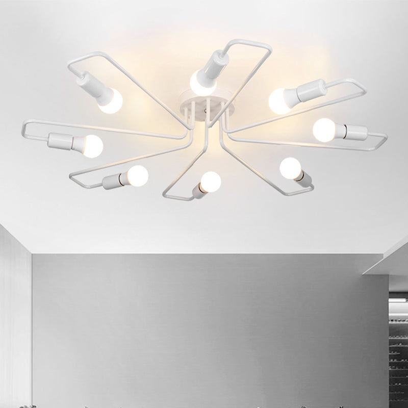 Loft Industrial Exposed Semi Flush Light Fixture - 4/6-Head Metallic Ceiling In Black/White For