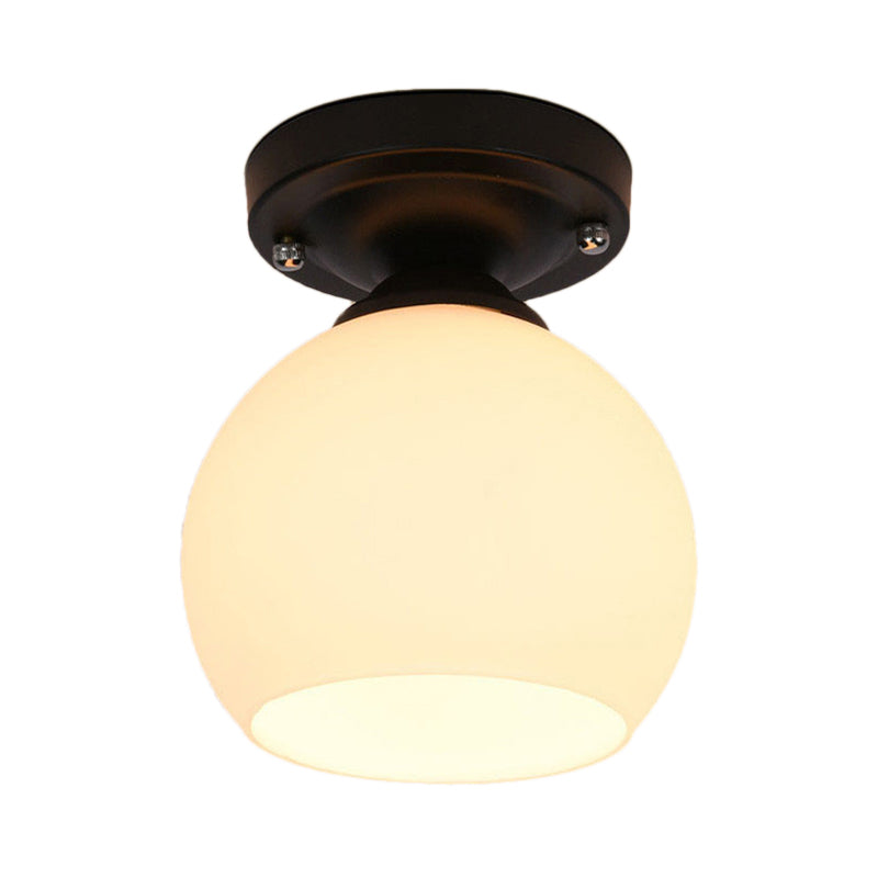 Vintage Style Semi Flush Ceiling Light Fixture 1-Light with Opal Glass Shade for Hallway – Black Finish