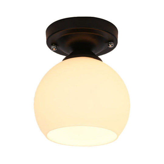 Vintage Style Semi Flush Ceiling Light Fixture 1-Light With Opal Glass Shade For Hallway Black