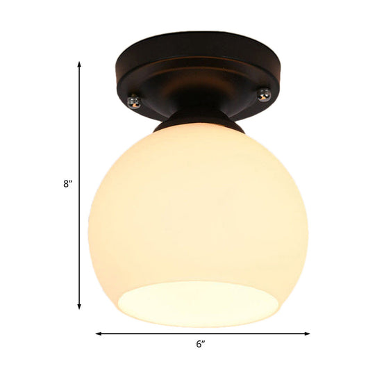 Vintage Style Semi Flush Ceiling Light Fixture 1-Light with Opal Glass Shade for Hallway – Black Finish