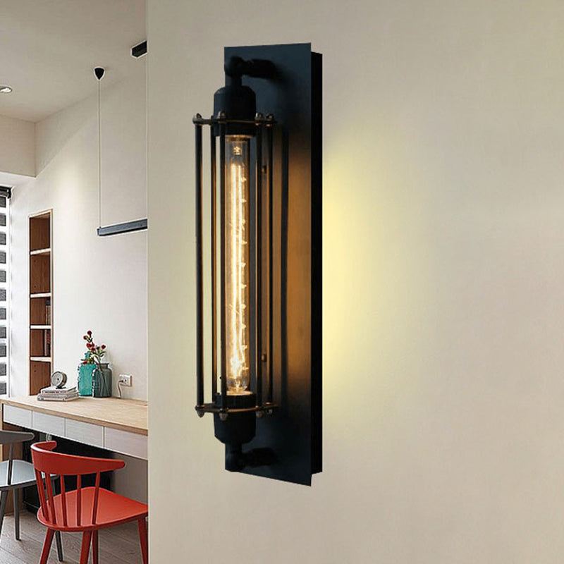 Retro Style 1-Light Linear Ceiling Mount Fixture with Cage Shade - Black Metallic Flush Mount