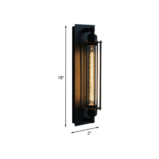 Retro Style 1-Light Linear Ceiling Mount Fixture with Cage Shade - Black Metallic Flush Mount