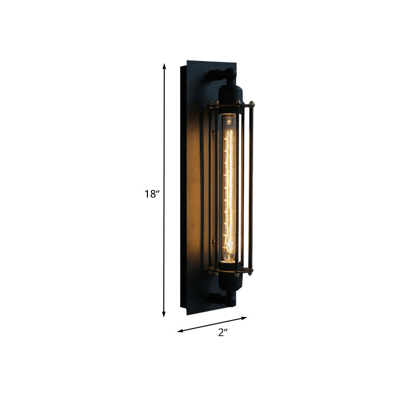 Retro Style 1-Light Linear Ceiling Mount Fixture With Cage Shade - Black Metallic Flush