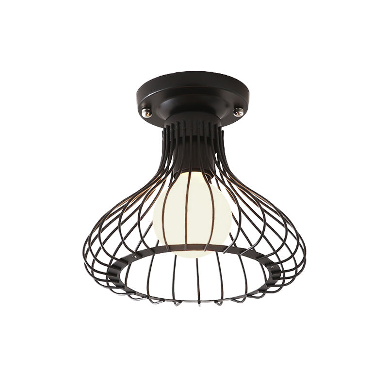 Industrial Black Metal Ceiling Light with Cylinder/Teardrop Shade - 1 Light Corridor Semi Flush Fixture