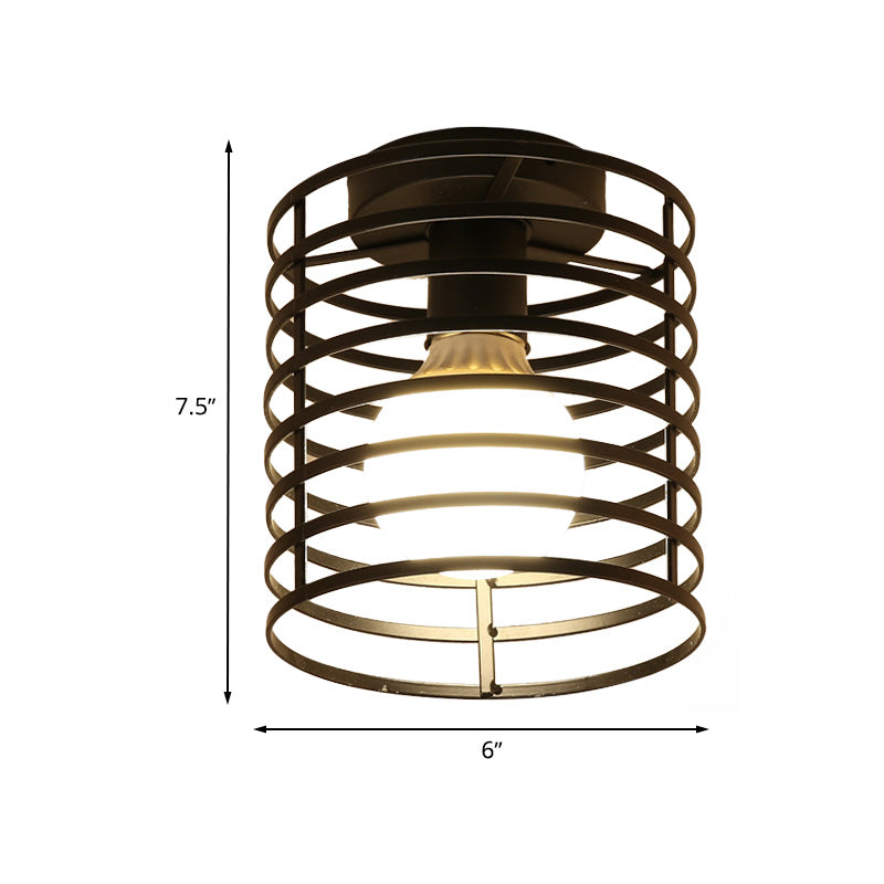 Industrial Black Metal Ceiling Light with Cylinder/Teardrop Shade - 1 Light Corridor Semi Flush Fixture